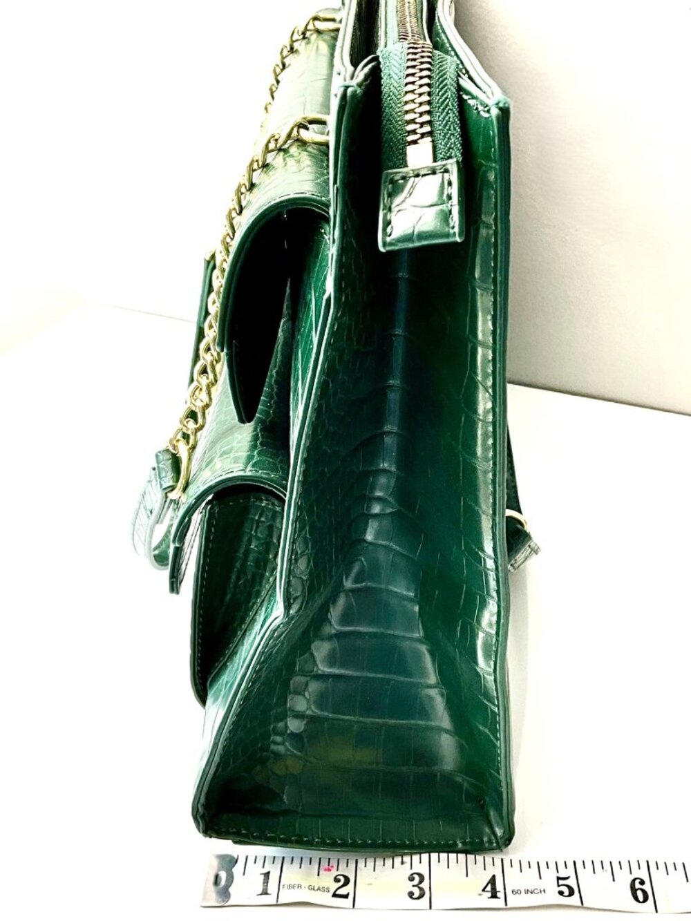 Love Moschino  Green Croc Embossed Leather Tote Bag Gold Chain Heart Lock - Picture 10 of 11